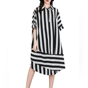 Ellazhu Summer Striped Long Blouse Dress